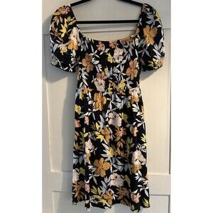 Roxy Hello Petal Mini Dress Smocked Puff Sleeves Boho Minimalist Surfer Size S